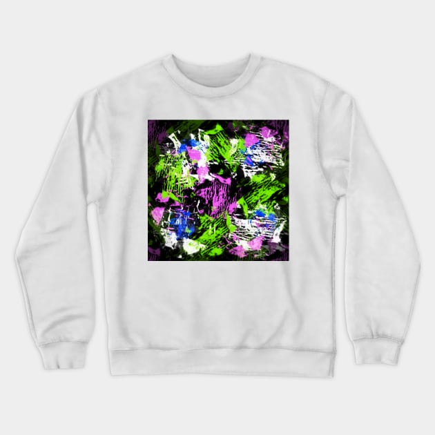 Purple, blue, green and white on black Crewneck Sweatshirt by TiiaVissak